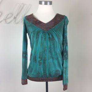 Daytrip V Neck Teal Paisley Print Boho Top